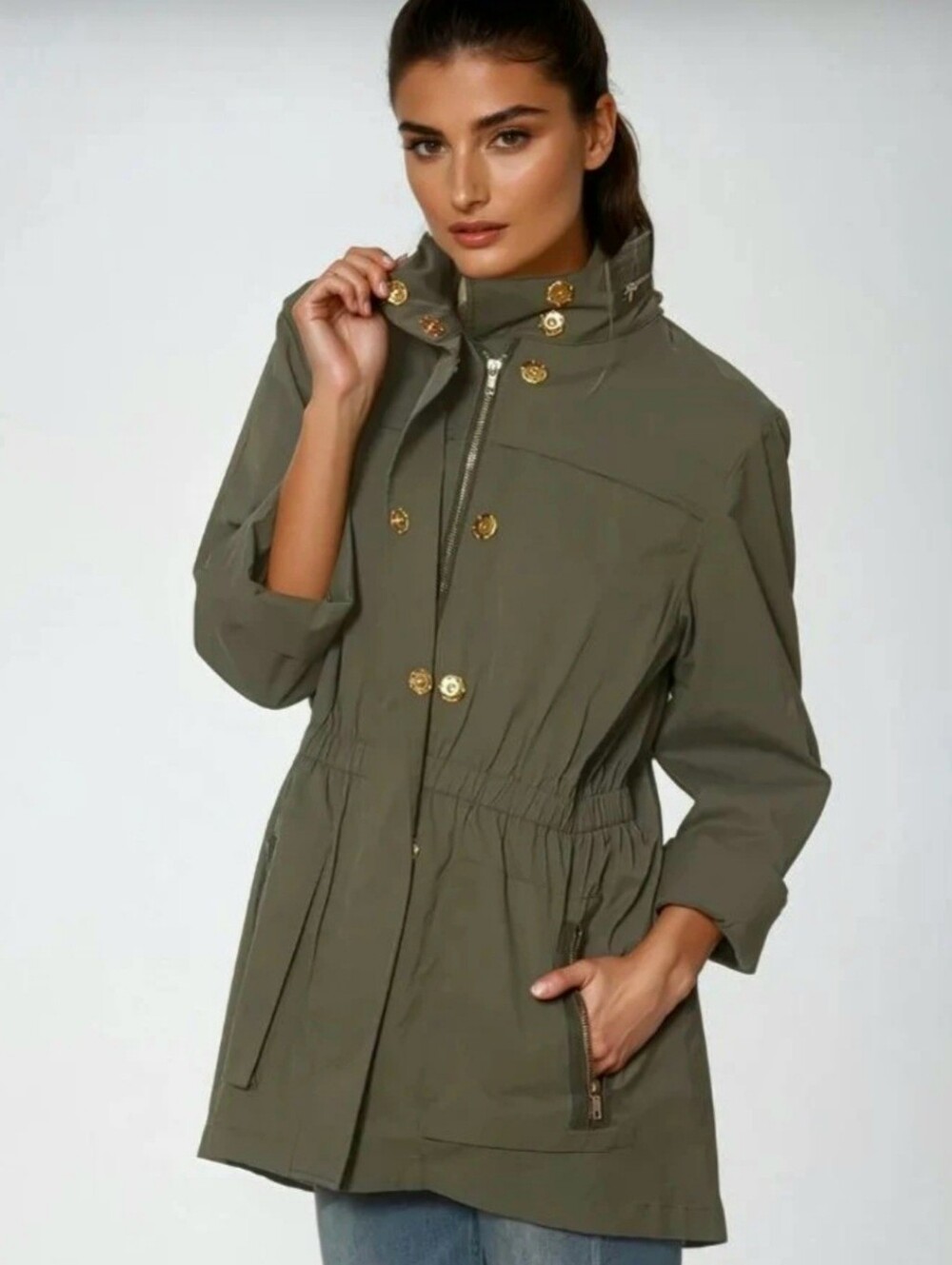 Ciao Milano  Waterproof Rain Jacket - Anna , Olive Green size M Gold Snaps, EUC